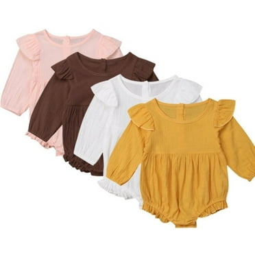 Baby Girl Jumpsuit Autumn Doll Collar Ruffles Long Sleeve Romper One-Piece Outfit Pajamas Clothing Kingfansion 